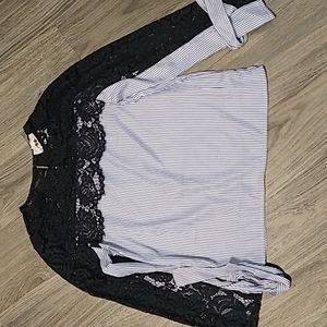 Blue Floral & Striped Blouse